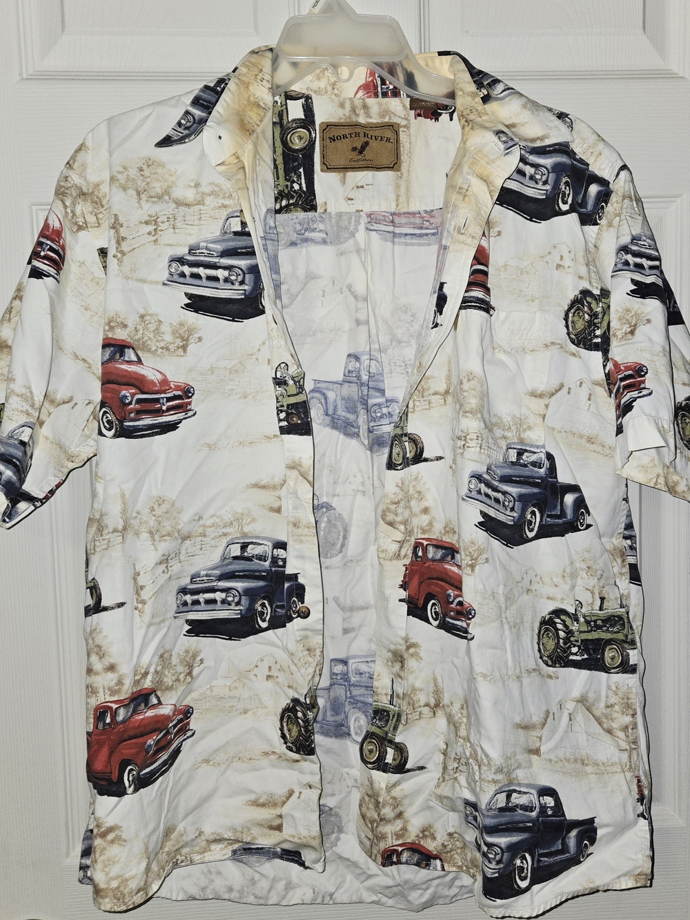 White Vintage Truck Print Short-Sleeve Shirt - Red & Blue Cars